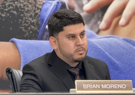 Aurora City Hall staffer Brian Moreno, 28, was sworn  as the newest and youngest member of the East Aurora Board of Education.  