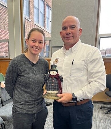 Maddie Bozik pictured with Kane County Office of Emergency Management Director Scott Buziecki 