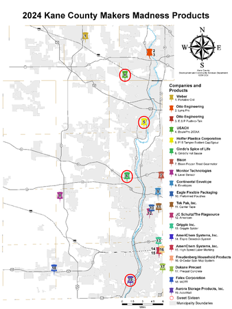 Map of Kane County Businesses in Illinois Makers Madness Contest