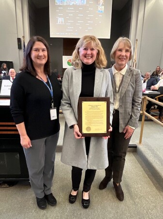 Julia Thvong, Preservation Planner, Shaua Wiet and Kane County Board Chairmann Corinne Pierog