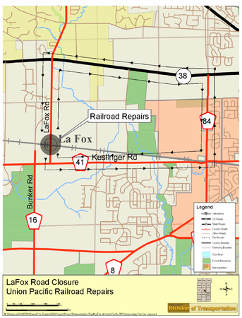 Closure at La Fox Road at Railroad Crossing 