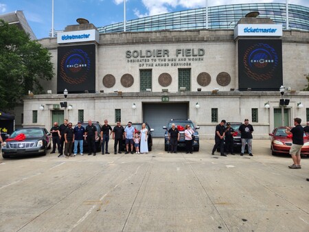 Picture of donated vehicles outside of Soldier Field