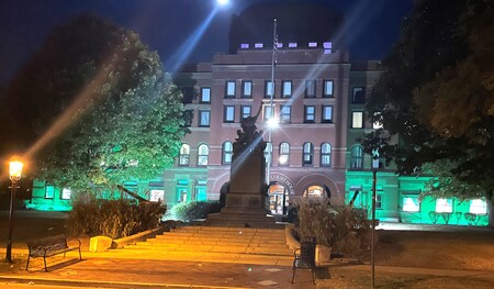 Kane County Courthouse on Third Street in Geneva Illuminated Green for Operation Green Light