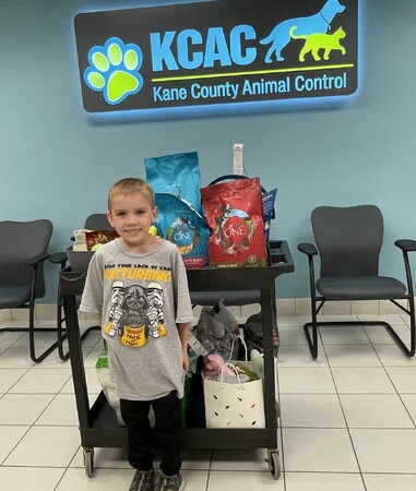 9 year old James and his generous donation to the animals in the care of  Kane County Animal Control