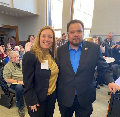 Kane County State's Attorney Jamie Mosser stands next to Purple Heart recipient Anthony Oritz, who was recently honored by the Kane County Board. 