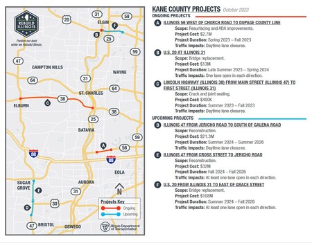 The Illinois Department of Transportation (IDOT) has announced multiple Kane County infrastructure projects totaling more than $177 million.