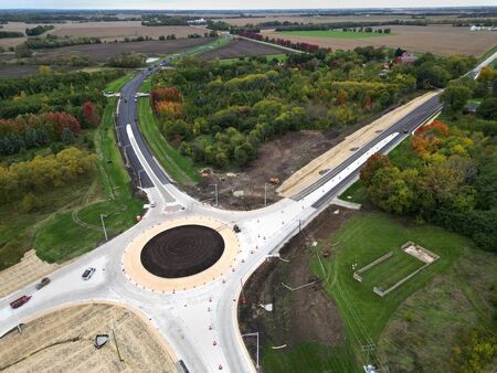 A new roundabout connecting Fabyan Parkway, Main Street and Bliss Road in Blackberry Township should be open to traffic by Thanksgiving. Jeff Knox | Staff Photographer