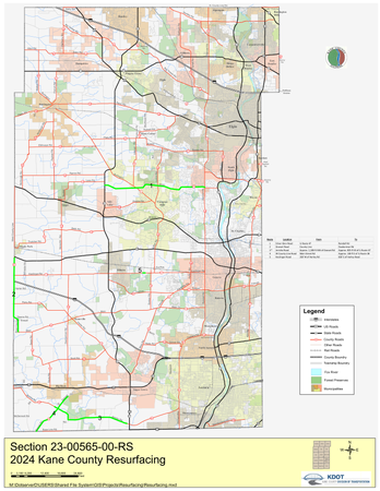 Map of Kane County's 2024 Resurfacing Program