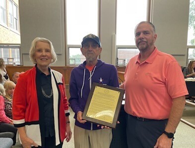 Kane County Board Chair Corinne Pierog, Howard Miller with Brady Against Gun Violence, County Board Member Bill Tarver 