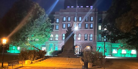 Kane County Courthouse on Third Street in Geneva Illuminated Green for Operation Green Light