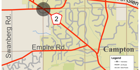 Map of new multi-way stop at the intersection of Burlington Road and Silver Glen Road in the Village of Campton Hills