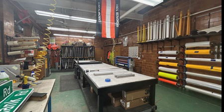 Sign making shop at the Kane County Division of Transportation 