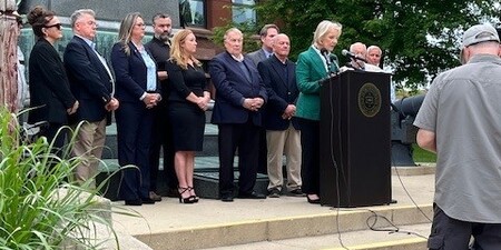 News conference Friday, May 30 on the steps of the Kane County Courthouse in Geneva