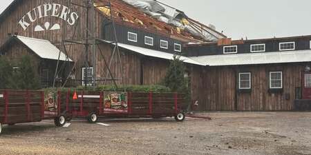 Roof damage at Kuiper's Family Farm in Maple Park - photo from Facebook post 