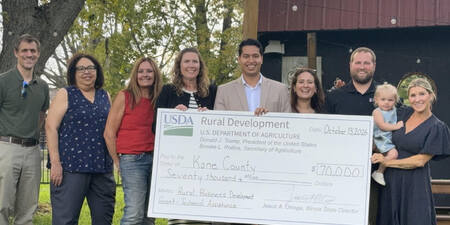 Kane County personnel and farmers accept $70,000 check from USDA Illinois Rural Development 