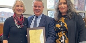 Kane County Board Chairman Corinne Pierog, Chief Judge Clint Hull and Judicial/Public Safety Committee Chair Myrna Molina