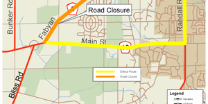 Fabyan Parkway will be closed to through traffic from Hughes Road to Main Street Road beginning the week of June 19, 2023 until July 31, 2023, weather permitting.