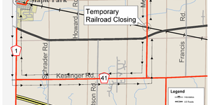 Union Pacific Railroad (UPRR) will close Meredith Road at the railroad crossing located approximately ¼ mile north of IL Route 38 in Virgil Township. 