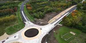 A new roundabout connecting Fabyan Parkway, Main Street and Bliss Road in Blackberry Township should be open to traffic by Thanksgiving. Jeff Knox | Staff Photographer