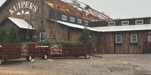 Roof damage at Kuiper's Family Farm in Maple Park - photo from Facebook post 
