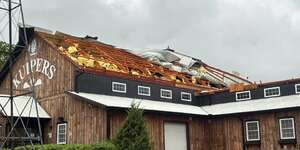Roof damage at Kuiper's Family Farm in Maple Park - photo from Kupier's Farm Facebook post 