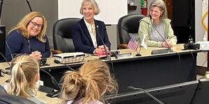 Girl Scouts from Troop 450 from Wild Rose School in St. Charles visited with Kane County Board Chair Corinne Pierog and women department leaders to learn more about their roles in government and beyond. 